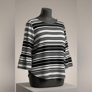 Green Envelope navy striped blouse